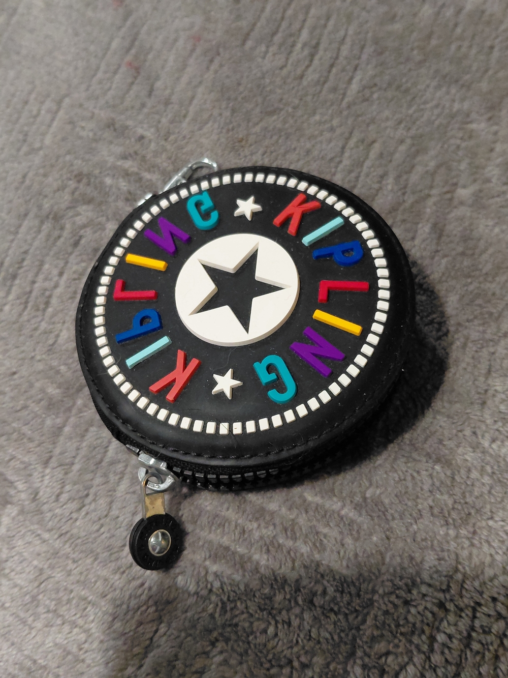 Kipling Black Round Star Coin Pouch with Multicolor Letters